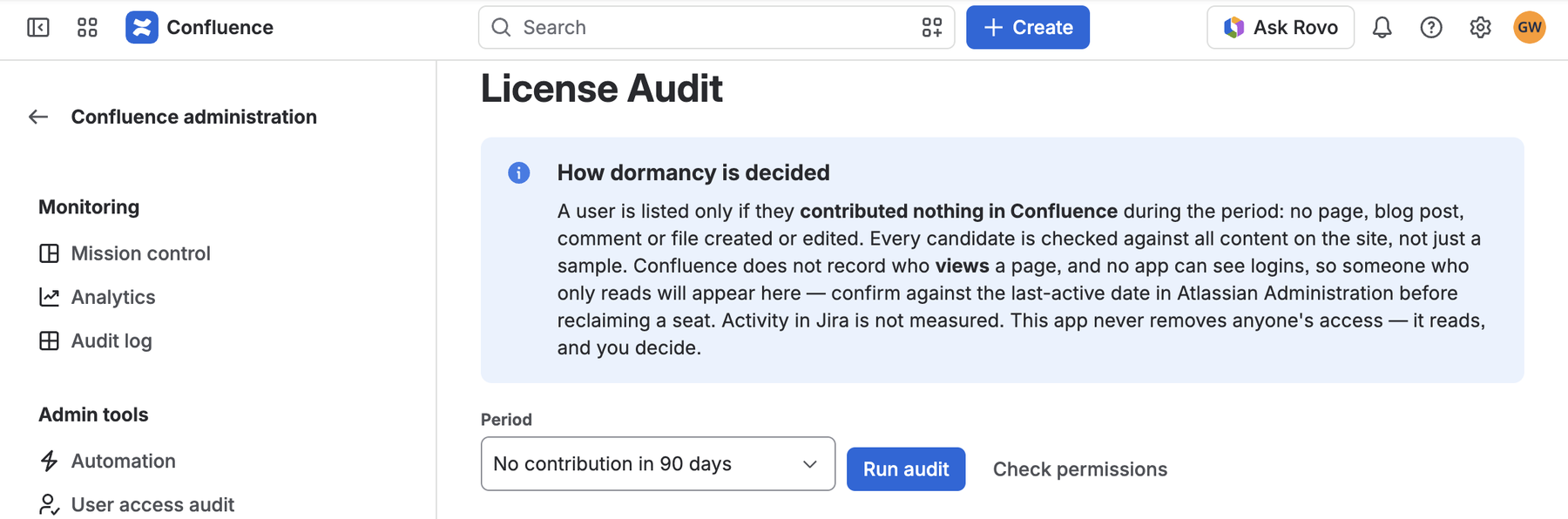 License Audit, our own app, running inside Confluence administration.